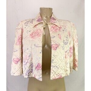 Vintage Laros 633 Bed Jacket Large 41” Long Rayon Floral 40’s 50’s Vtg